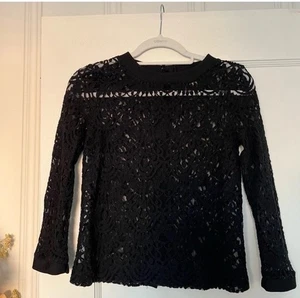 Banana Republic Black All Over Lace Back Button Down Crewneck Blouse XSmall - Picture 1 of 6