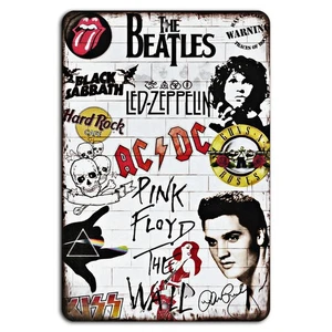 Letrero de montaje The Beatles, Black Sabbath, Led Zeppelin - Decoración rústica 8x12 pulgadas - Imagen 1 de 1