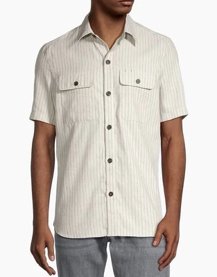 Sobrecamisa ISAIA Napoli Manga Corta Algodón y Lino Rayas Bolsillo Mediana $895+ Foto 1 de 4