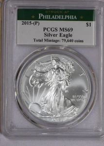 2015-(P) Silver Eagle 1 oz. $1 PCGS MS69. Mintage: 79,640! Free shipping. - Picture 1 of 2
