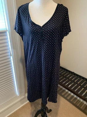 Charter Club 睡袍 XL 连衣裙 100% 棉针织黑色粉色圆点短袖 — 第 1/4 张图片