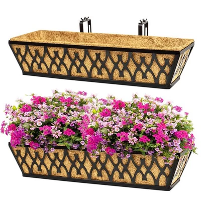 2 Pack 24 Inch Window Boxes Planters Railing Planter Box with Adjustable Brac... - Image 1 of 4