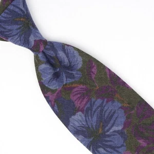 John G Hardy Mens Wool Necktie Green Tonal Purple Blue Floral Print Tie Italy - Picture 1 of 8