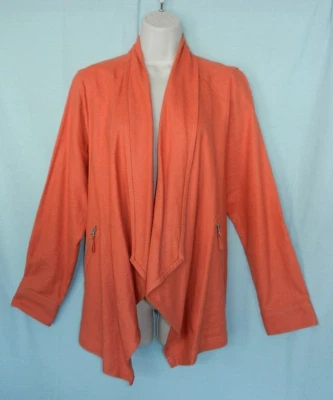 RAFAELLA Open Drape Front Long Sleeve Dusty Orange Linen/Cotton Jacket, L - Image 1 of 4