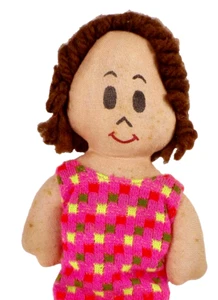 Little Lulu Cloth Doll Brown Yarn Hair Painted Features Small 7in Vintage - Picture 1 of 6