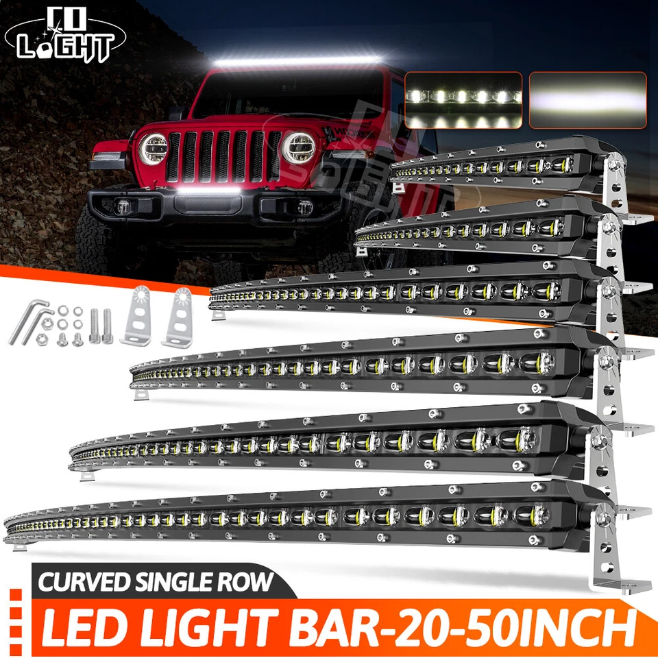 6D Single Row 20/26/32/38/44/50" Curved LED Light Bar Spot Flood offroad Truck - Image 1 of 4