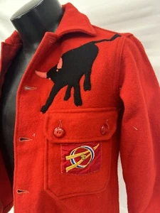 Vintage Boy Scouts America Official Jacket Philmont Bull Red Wool Children's M/L - Picture 1 of 8