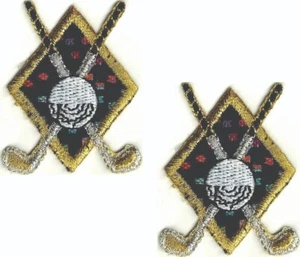 Golf Crest Patch Metallic Gold Embroidery Iron on Sew on (2" in) Lot of 2 - Picture 1 of 2