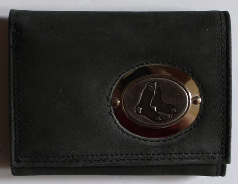 Black Leather Wallet License MLB Baseball Boston Red Sox Medallion Trifold Cover