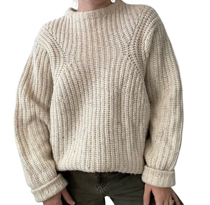 REI Womens Cream Donegal Fleck Merino Wool Ribbed Oversized Fisherman Sweater XL - Picture 1 of 10