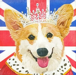 Q127# 3 servilletas de papel individuales para decoupage perro británico Royal Corgi con corona - Imagen 1 de 10