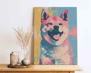 Colorful Modern Shiba Inu Dog Canvas Unframed & Limited Edition Paint Touchup - Imagen 1 de 3