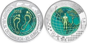 manueduc AUSTRIA 25 Euros NIOBIO SILVER 2018 PROOF ANTHROPOCENE New - Picture 1 of 2