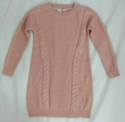 Vestido suéter manga comprida rosa poeira média 8 - 9 Gap infantil meninas malha cabo US$ 58 - Imagem 1 de 4