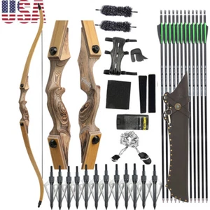 20-60lbsTakedown Recurve Bow Kit 60" Wooden Archery Arrows Hunting Target - Picture 1 of 13