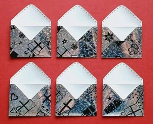 💌 6x Mini Briefumschläge 4x3cm Weihnachten Geschenke Silber Holographisch - Bild 1 von 7