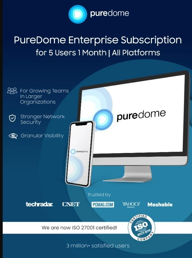 PureDome Enterprise Subscription for 5 Users 1 Month| All Platforms - Image 1 of 1