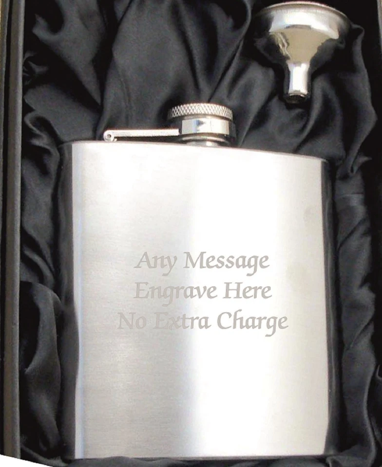 Personalised Engraved Stainless Steel 6oz Hip Flask,Funnel and Gift Box - Image 1 of 1