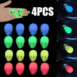 Skull Night Luminous Car Tyre Tire Valve Caps Cover Glowing in Dark Accessories - Picture 1 of 16