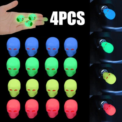 Skull Night Luminous Car Tyre Tire Valve Caps Cover Glowing in Dark Accessories - Image 1 of 4