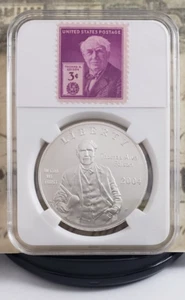 2004-P Thomas Edison - Silber Dollar mit Vintage US Briefmarken - sehr schön! W2 - Bild 1 von 10