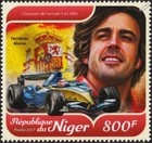FERNANDO ALONSO & RENAULT Formula One F1 GP Racing Car Stamp (2017 Niger)