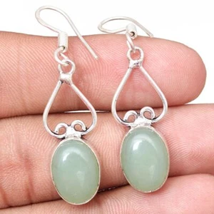 Aquamarine Gemstone Handmade Silver Jewelry Earrings 1.5'' - Picture 1 of 7