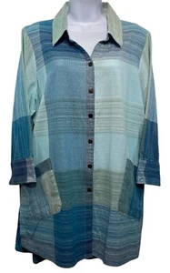 Steven Edwards Tunic Top Women Size XL Blue Colorblock Stripes Pockets Lagenlook - Picture 1 of 9