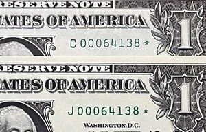 AMAZING MATCHING SERIAL NUMBER ( STAR NOTE 2021 $1 KANSAS & 1969B PHILADELPHIA ) - Picture 1 of 3