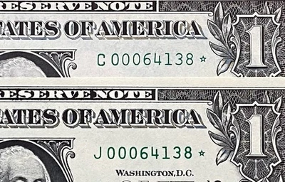 AMAZING MATCHING SERIAL NUMBER ( STAR NOTE 2021 $1 KANSAS & 1969B PHILADELPHIA ) - Image 1 of 3