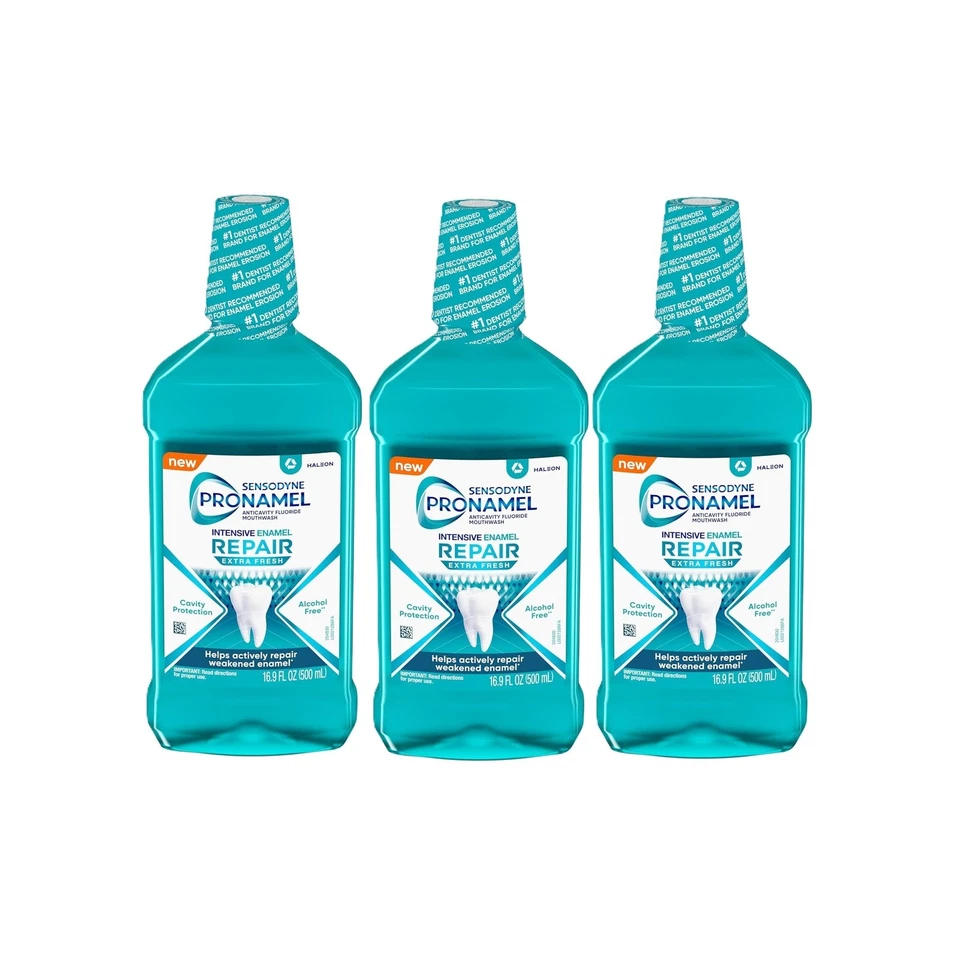 Paquete de 3 enjuagues bucales reparadores intensivos Sensodyne Pronamel 16,9 oz ea Foto 1 de 1