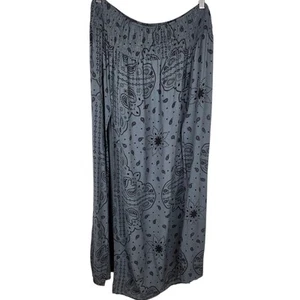 Earthbound Double Slit Maxi Skirt Smocked Waist Boho Gray Paisley Hippie Sz XXL - Picture 1 of 9