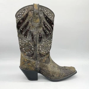 Durango Womens 7.5M Crush Boots Bling Sequin Leather Studded Cowboy Western Boho - Picture 1 of 11