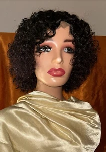 Short Pixie Curly Human Hair Wig 4x4 Lace Closure Brazilian Deep Wave Wig - Picture 1 of 16