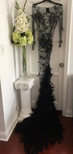 EXQUISITO VESTIDO TRANSPARENTE DE ALTA COSTURA CON CUENTAS A MANO PLUMAS REALES ADORNADO - Imagen 1 de 12