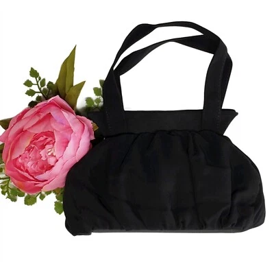 Cartera Muñequera Negra Vintage Mini Bolso Kelly Cierre Beso Años 60 Estilo Hollywood Antiguo Foto 1 de 4