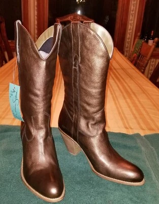 NWT Vintage Y2K Jessica Simpson Daisy Boots 8/8.5/38.5 Leather Brown Gold Bronze - Image 1 of 4