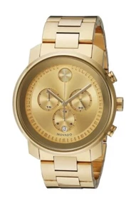 MOVADO BOLD $995 MEN'S BIG GOLD STAINLESS STEEL CHRONOGRAPH WATCH, DATE 3600278 - Picture 1 of 5