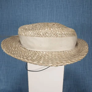 1940s Vintage Rattan Boaters Hat with Ribbon - Picture 1 of 7