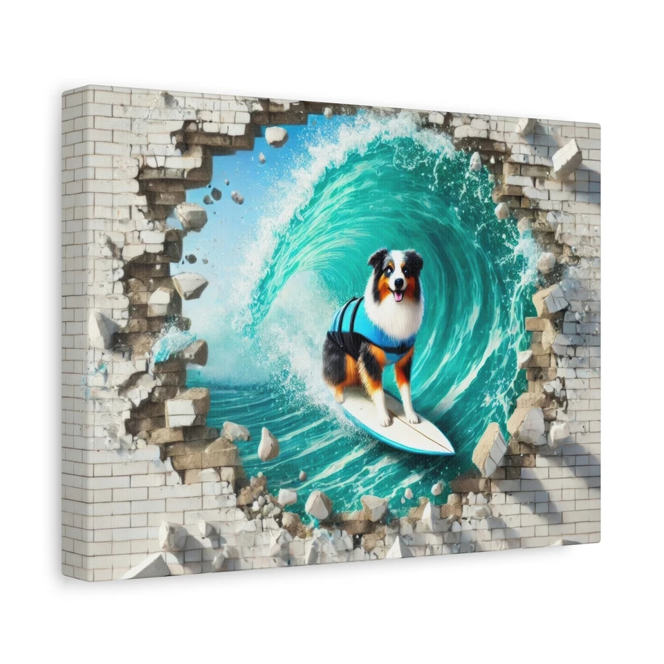 Australian Shepherd Surfing Through a Crashing Wave - Image 1 of 1