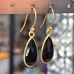 Black Obsidian Teardrop Sterling Silver Earrings Negative Protection Shield - Picture 1 of 5