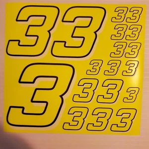 #3's Flourescent Yellow w/Wh.-Black Racing Numbers Vinyl Decal Sheet 1/10-1/12 - Picture 1 of 10