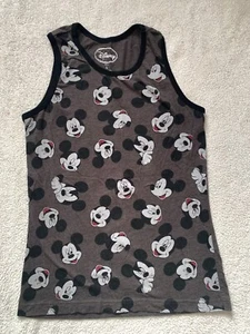 Disney Women's Mickey Mouse Tank Top S Small Grey Black All Over Graphic - Picture 1 of 3
