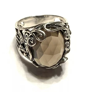 NWT OR PAZ STERLING SILVER 925 SMOKY QUARTZ FLOWER RING SZ 8 MADE IN ISRAEL PZ - Picture 1 of 7
