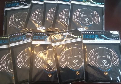 Lote de 10 PUPPY DOG Face RHINESTONE PLANCHA SOBRE APLIQUES / TRANSFERENCIA DE CALOR (B170) Foto 1 de 4