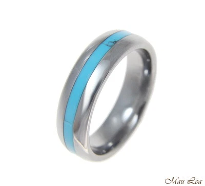 Anillo de boda de tungsteno 6 mm unisex azul turquesa incrustación ajuste cómodo talla 5-13 Foto 1 de 3