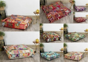 35" Patchwork Large Floor Ottoman Pouf Cushion Pillow Cover Square Dog Bed India - Picture 1 of 47