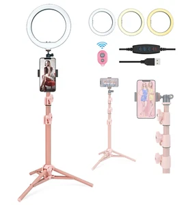 LINCO 10" Ring Light Selfie Stick Tripod with  Bluetooth Remote & Phone Holder - Picture 1 of 11