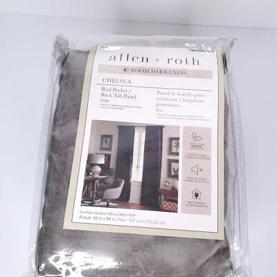 Allen + Roth Chelsea 50” x 84” Gris Varilla Bolsillo Trasero Pestaña Panel Cortina 5030800 Foto 1 de 4