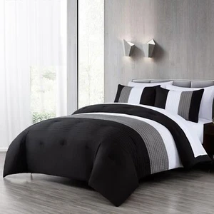 Chezmoi Collection 7-Piece Pleated Stripe Bed in a Bag Comforter Set with Sheets - Picture 1 of 17